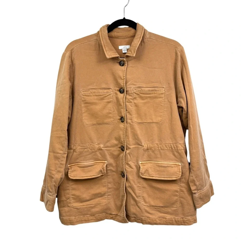 J. Jill Women Dyed Barn Jacket Anorak Light Toffee Cinched Waist Pockets Sz LP*
